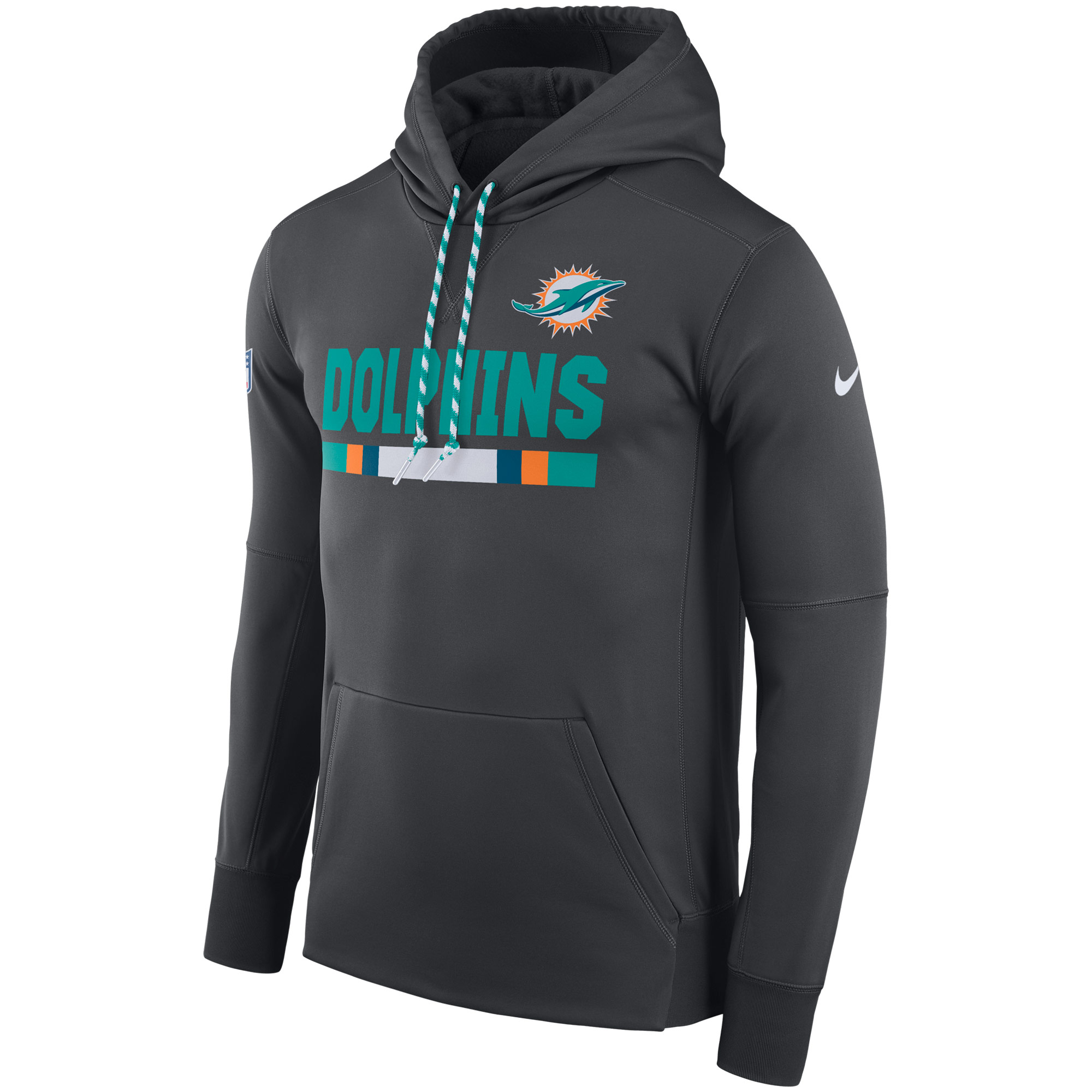 NFL Men Miami Dolphins Nike Charcoal Sideline ThermaFit Performance PO Hoodie
